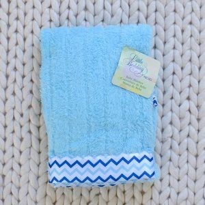 Blue Chevron Satin Trim Plush Blanket